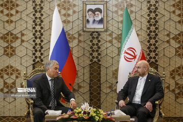 Rencontre entre le président du Parlement iranien et le président de la Douma d'Etat à Téhéran 