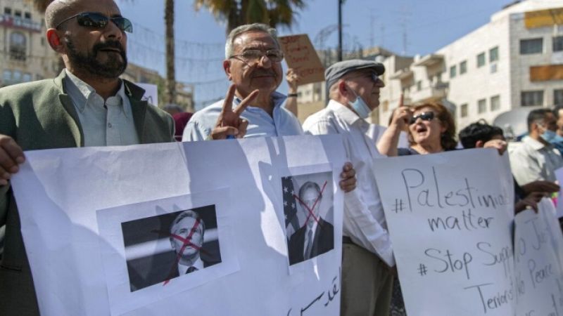 تجمع اعتراضی فلسطینی‌ها علیه سفر بلینکن به منطقه در غزه و رام‌الله + عکس
