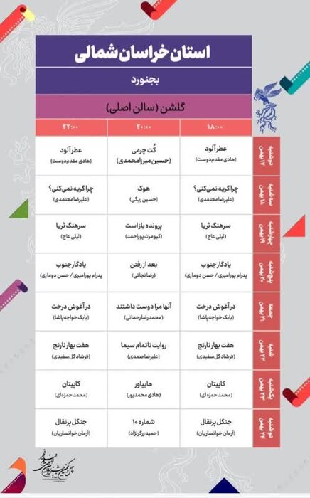 پرواز سیمرغ فجر برفراز سینماهای خراسان‌شمالی + جدول اکران فیلم‌ها