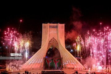 Milad, Azadi Towers lit with colors to mark Iran's Islamic Revolution Anniv