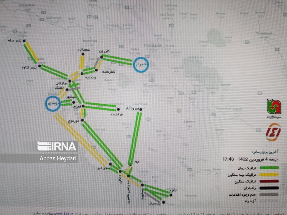 اینفوگرافیک | آخرین وضعیت ترافیک در مسیرهای ورودی و خروجی بوشهر