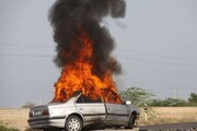 فیلم/ جان باختن ۲ سوخت‌بر  در پی تصادف و آتش سوزی خودرو در سرباز