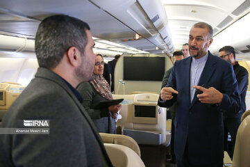 Le ministre iranien des Affaires étrangères, Hossein AmirAbdollahian, qui s'est rendu en Chine, a rencontré son homologue saoudien, Faisal bin Farhan, ce jeudi (6 avril 2023). (Photo : Ahmad Moini Jam)
