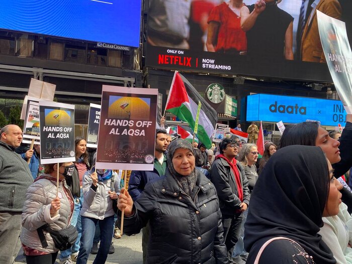 فریاد آزادی فلسطین در قلب منهتن نیویورک طنین انداز شد+ گزارش تصویری