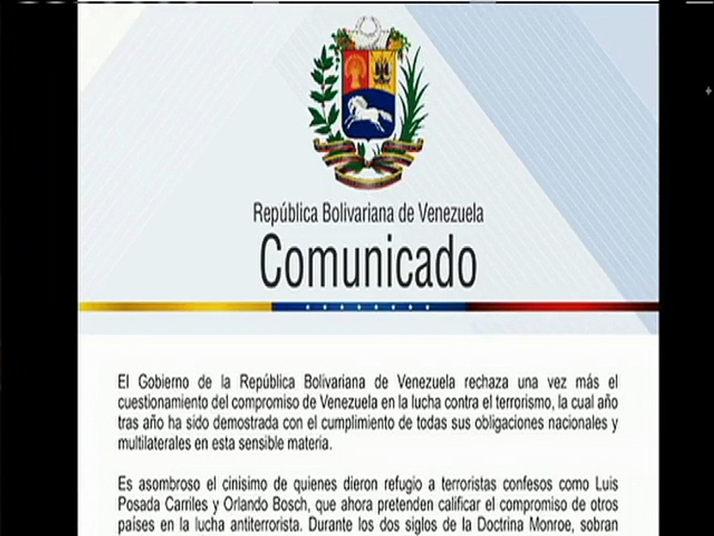 Venezuela rechaza el cuestionamiento de EEUU sobre su lucha contra el terrorismo