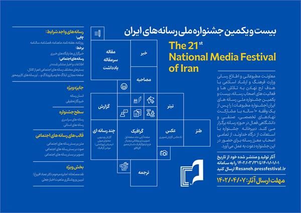 فراخوان بیست و یکمین جشنواره ملی رسانه‌های ایران منتشر شد/ مهلت ارسال آثار تا ۷ تیر 