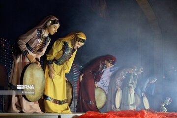 Playing traditional Daf Drum festival in western Iran