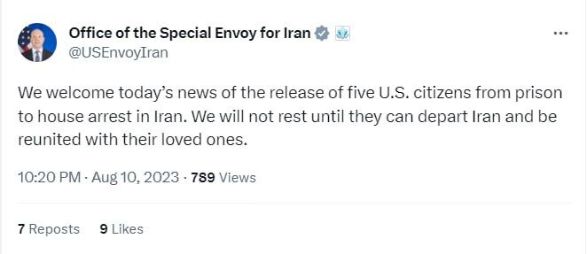 استقبال دفتر نماینده ویژه آمریکا در امور ایران و رابرت مالی از توافق تبادل زندانیان