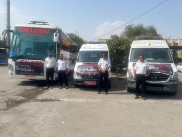 ۲ دستگاه آمبولانس و یک اتوبوس آمبولانس از هرمزگان به مرز شلمچه اعزام شد