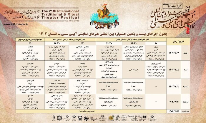 برنامه اجرای آثار جشنواره بین‌المللی نمایش آیینی و سنتی در گلستان اعلام شد