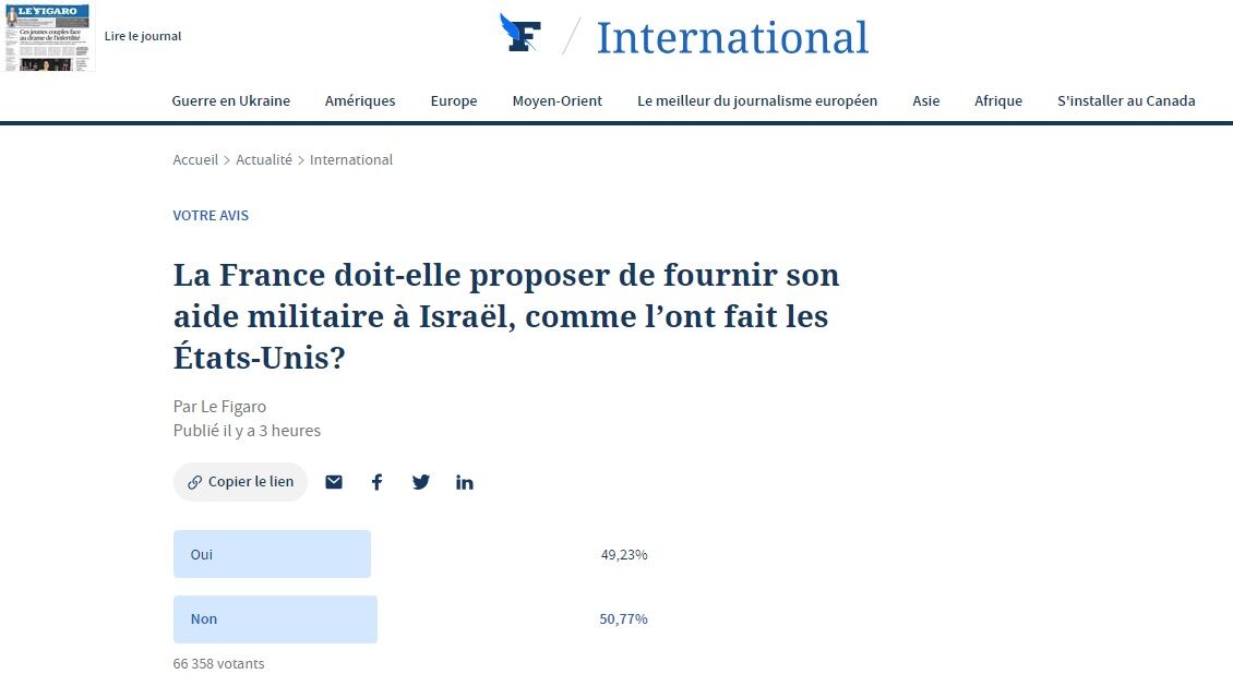 افزون بر نیمی از فرانسویان مخالف حمایت نظامی از اسرائیل هستند