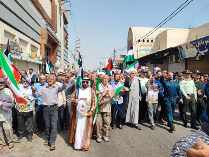 راهپیمایی مردم جنوب غرب خوزستان در حمایت از مردم مظلوم فلسطین+فیلم
