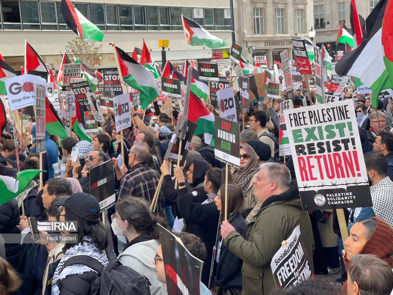 فریاد آزادی فلسطین در قلب لندن طنین‌انداز شد/حماسه‌سازی مخالفان رژیم صهیونیستی