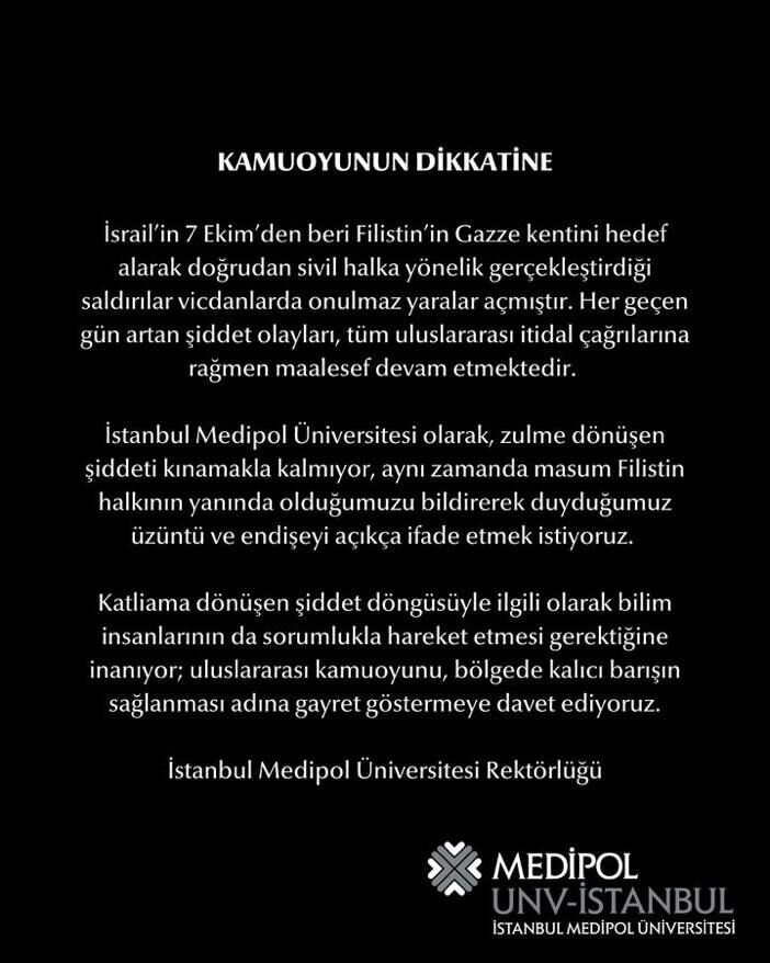 İstanbul Medipol Üniversitesi’nden “Gazze” bildirisi