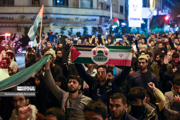 People gather in a square in Tehran to condemn Zionists’ crimes