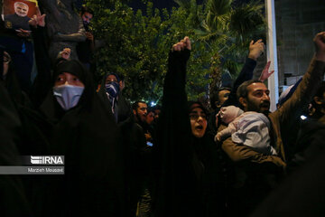 People gather in a square in Tehran to condemn Zionists’ crimes