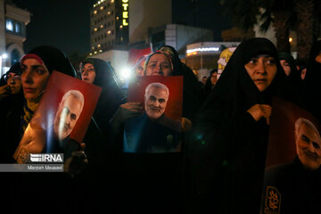 People gather in a square in Tehran to condemn Zionists’ crimes