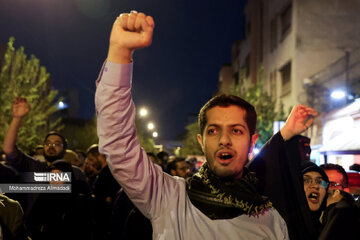 People gather in a square in Tehran to condemn Zionists’ crimes