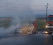 مهار اتش سوزی خودرو بدون راننده در جاده سلماس