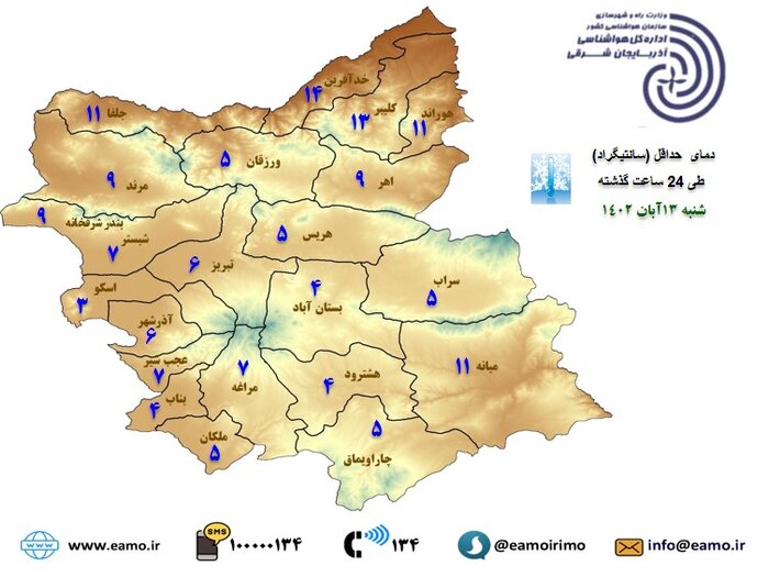 بارشهای متناوب در آذربایجانشرقی ادامه دارد