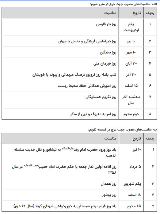 مناسبت های جدید در تقویم سال 1403