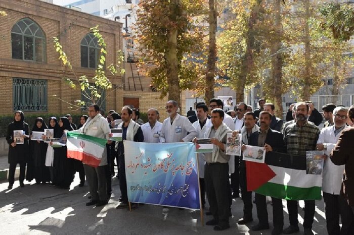 کادر درمان خراسان رضوی با برگزاری تجمعات حمله به مراکز درمانی غزه را محکوم کردند