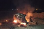 واژگونی و حریق خودروی سواری در همدان ۲ کشته برجا گذاشت