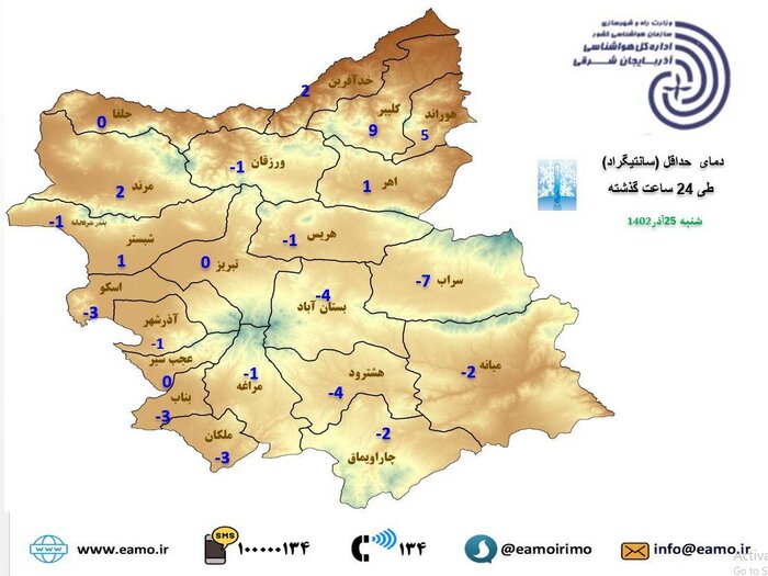 پیشبینی بارش برف و کاهش محسوس دما در آذربایجانشرقی