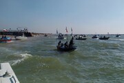 رژه مشترک مردم پایه‌ بسیج دریایی ایران و عراق در اروندرود برگزار شد 