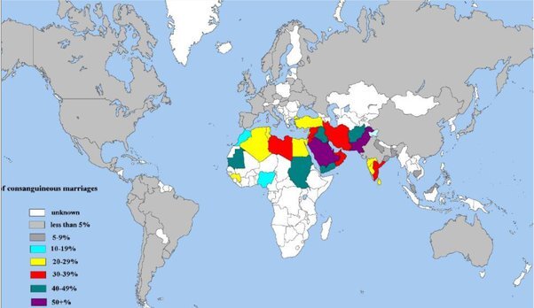 نقشه پراکندگی ازدواج‌های فامیلی در جهان