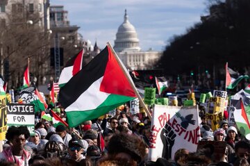 تظاهرات گسترده حامیان فلسطین مقابل کاخ سفید
