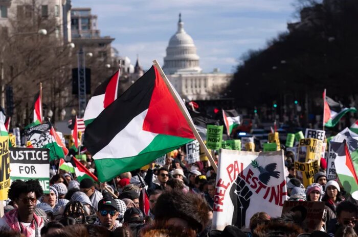 تظاهرات گسترده حامیان فلسطین مقابل کاخ سفید