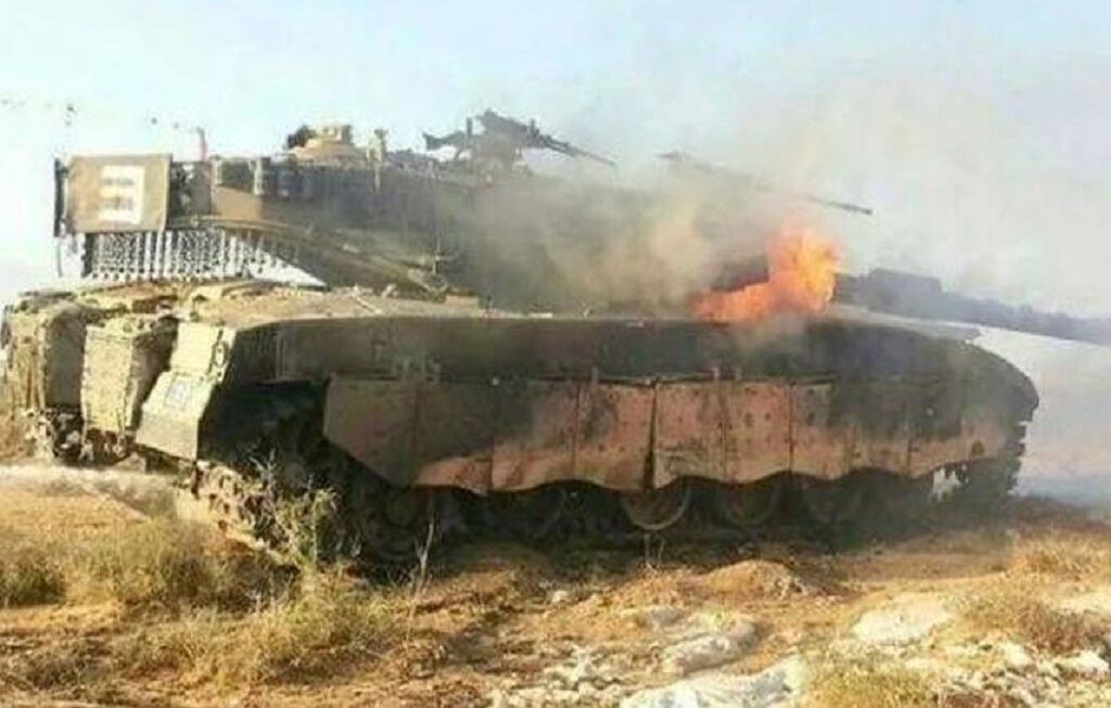 Hezbollah fighters blow up Israeli Merkava tank