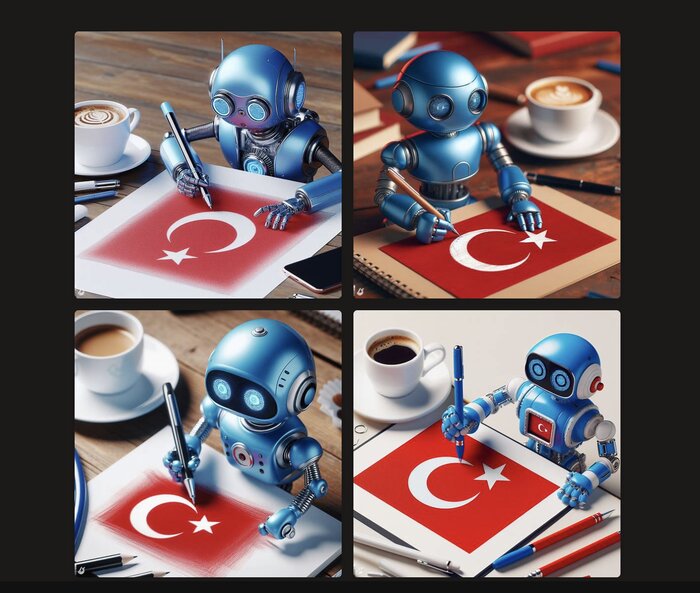 Bir robotun Türk kahvesi eşliğinde Türkiye bayrağının resmini çizmesi