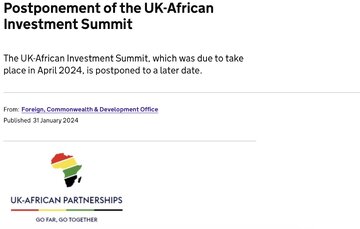 Sommet Royaume-Uni – Afrique sur l’investissement est reporté