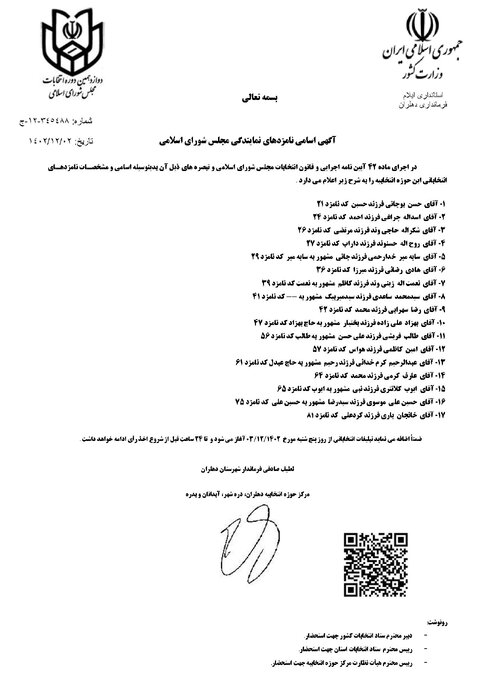 اسامی ۱۷ نامزد انتخابات مجلس در حوزه انتخابیه دهلران منتشر شد