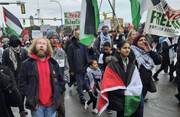 واشنگٹن میں صیہونی سفارت خانے کے سامنے فلسطین کی حمایت میں مظاہرہ+ویڈیو