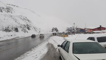 بارش برف درجاده چالوس و  ترافیک سنگین در آزادراه تهران -شمال +فیلم