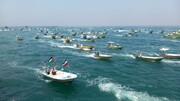 فیلم| خلیج‌فارس؛ رژه دریایی مردم‌پایه در حمایت از مردم غزه