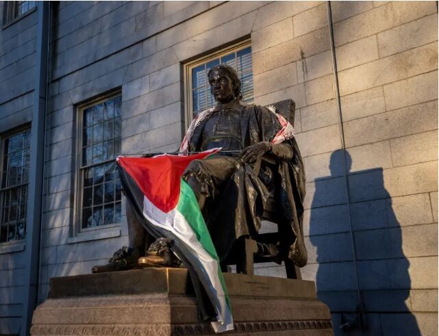 Palestinian flag raised at Harvard University