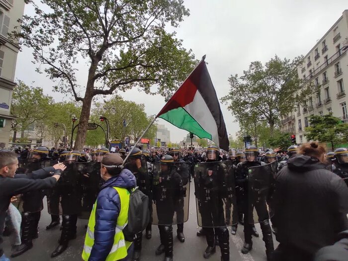 خشم پلیس فرانسه از حضور حامیان فلسطین در تظاهرات روز جهانی کارگر