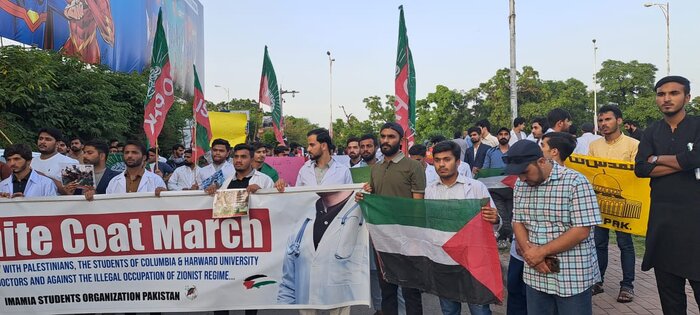 تجمع حامیان فلسطین در پایتخت پاکستان و ابراز همبستگی با دانشجویان آمریکا