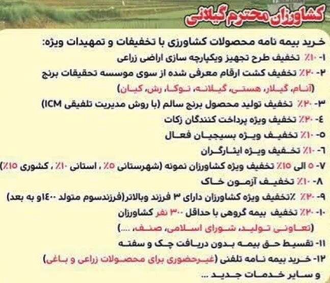 ۳۵ هزار کشاورز گیلانی تاکنون محصولات خود را بیمه کردند