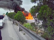 مرگ دلخراش سرنشین خودروی سواری میان شعله‌های آتش در ساری +فیلم
