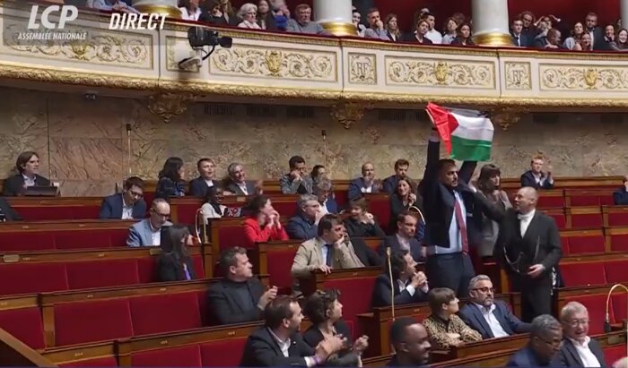 پرچم فلسطین در پارلمان فرانسه به اهتزاز درآمد + فیلم