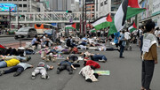 بازسازی قتل عام مردم غزه در خیابان‌های توکیو
