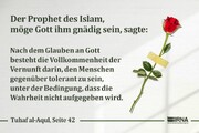 Der Prophet des Islam: „Nach dem Glauben an Gott besteht die Vollkommenheit der Vernunft darin, den Menschen gegenüber tolerant zu sein, unter der Bedingung, dass die Wahrheit nicht aufgegeben wird.“