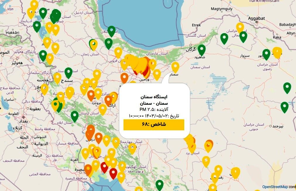 زردشدن وضعیت کیفیت هوای سمنان همزمان با استقرار گنبد حرارتی