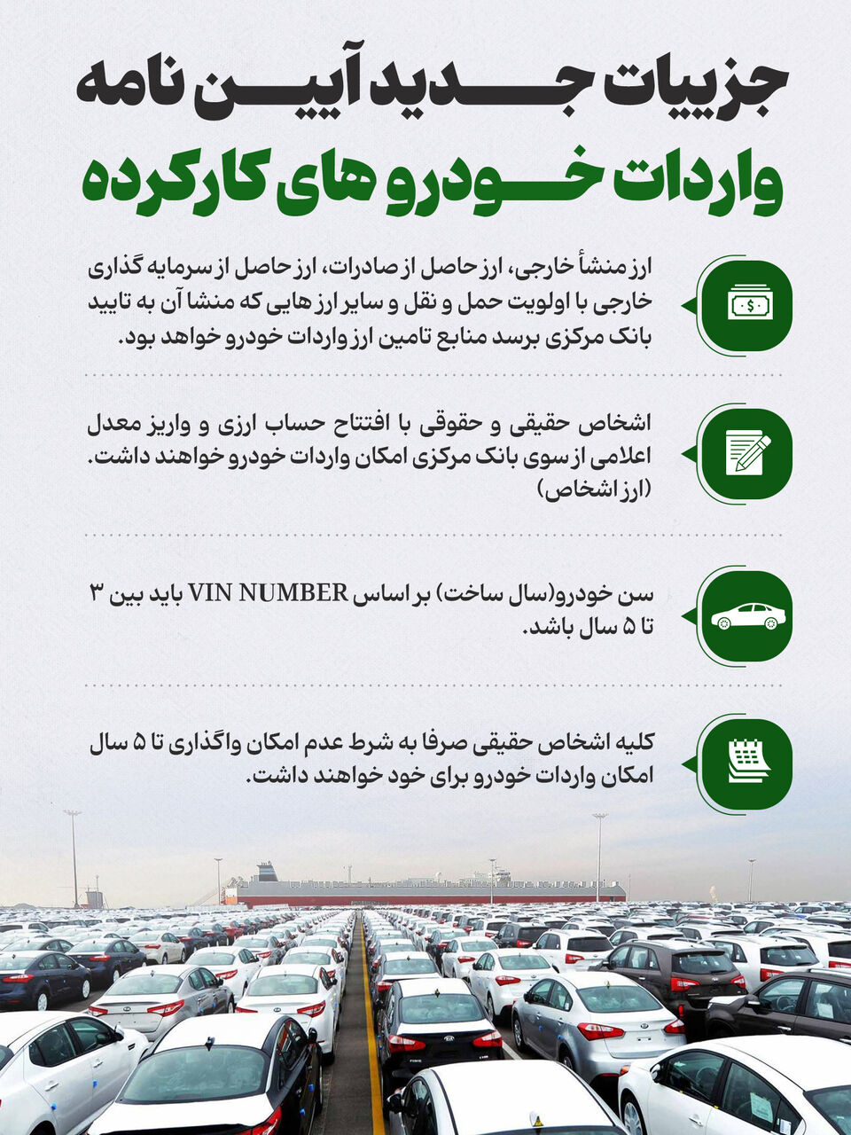 جزئیات جدید آیین‌نامه واردات خودروهای کارکرده