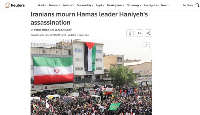 بازتاب گسترده آیین تشییع پیکر «شهید هنیه» در رسانههای جهان